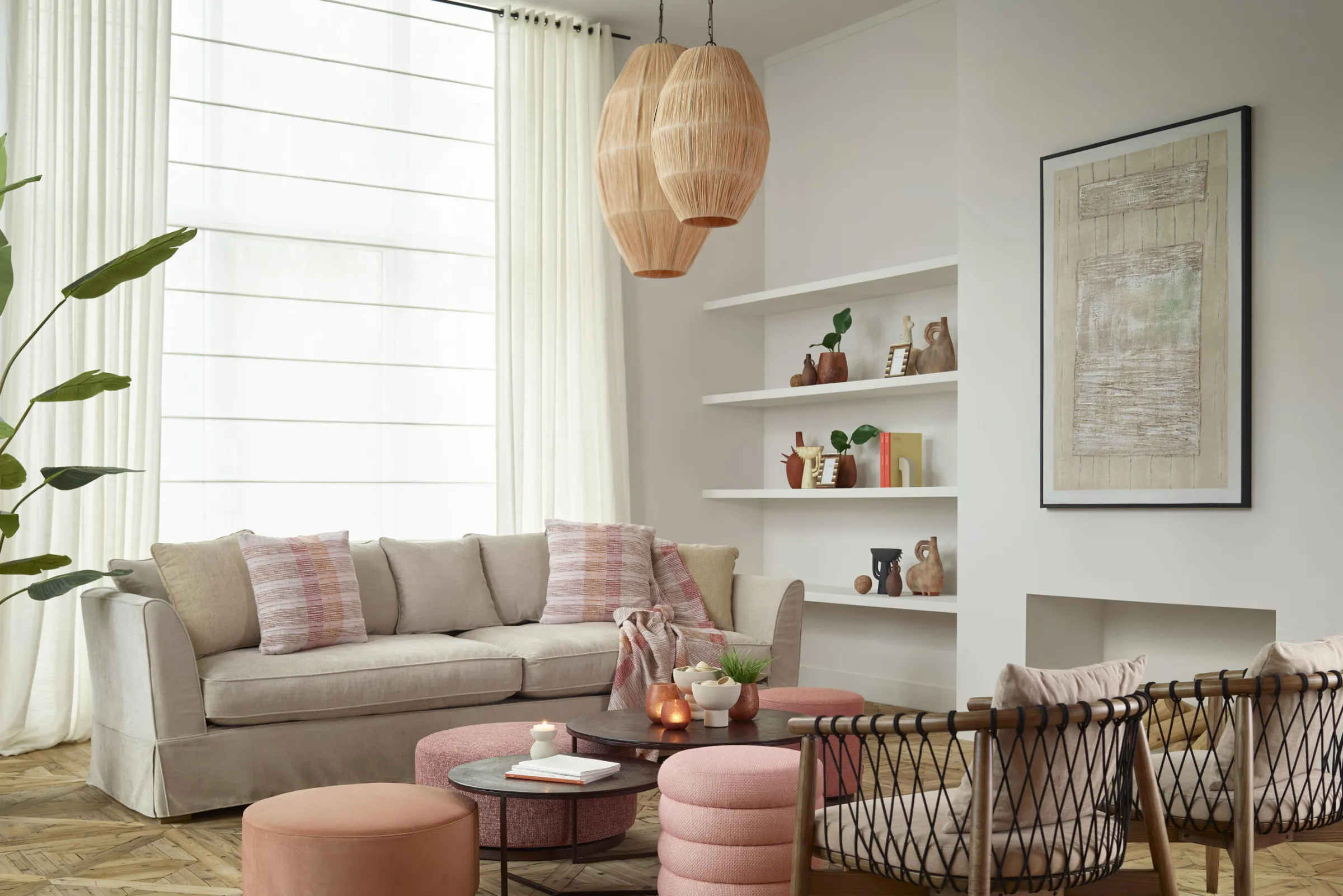 Flamant Aimee, Hanglamp, Raffia En Ijzer, S^ Verlichting