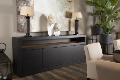 Flamant Bjorn, Dressoir, Zwart, 4 Deurs, Met Dimbare Led-Verlichting^ Dressoirs