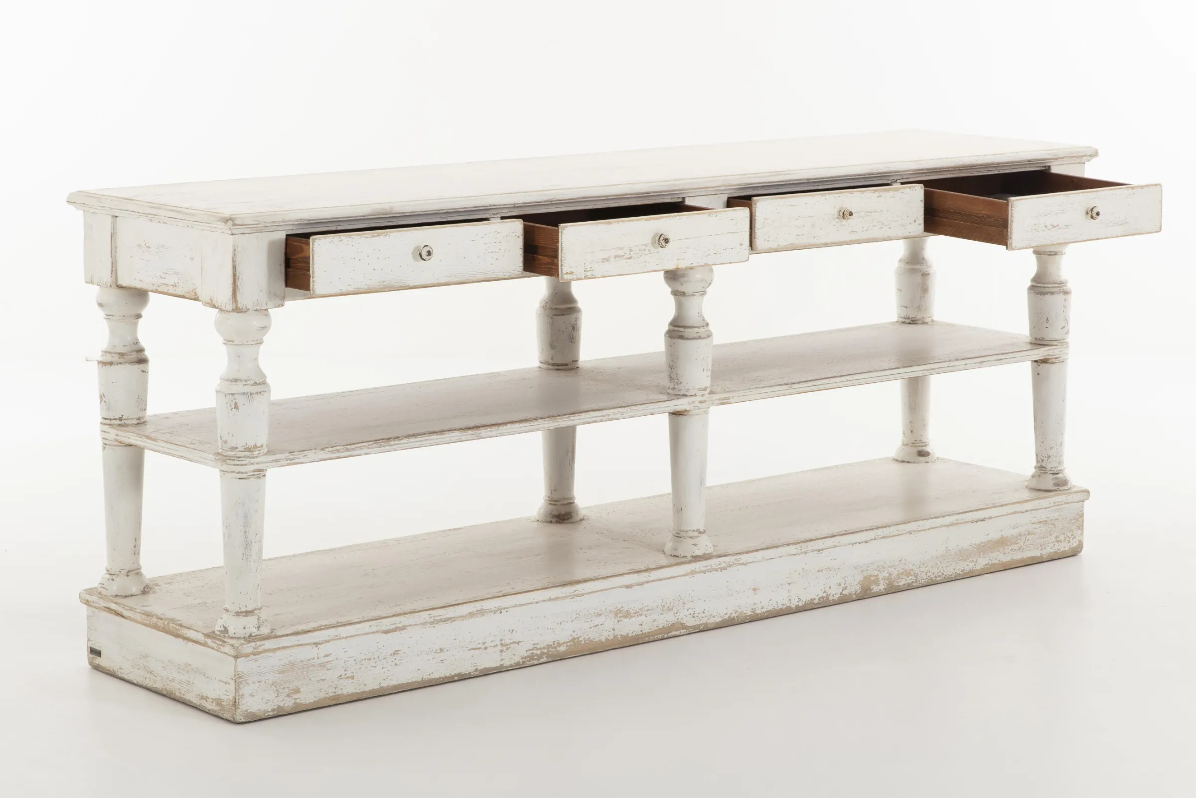 Flamant Henrice, Consoletafel, 3 Niveaus, 4 Laden, Antieke Afwerking^ Koffie Tafels