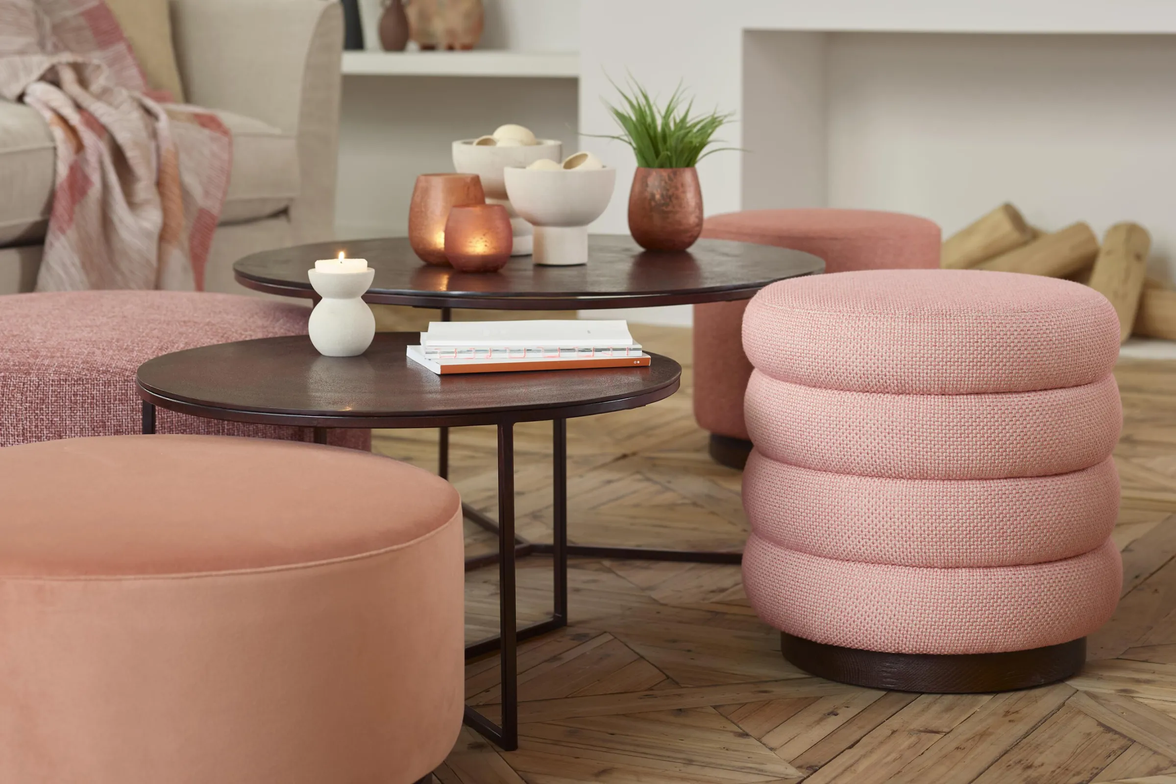 Flamant Lucas, Poef, Draaibaar, O 60, Roze^ Banken