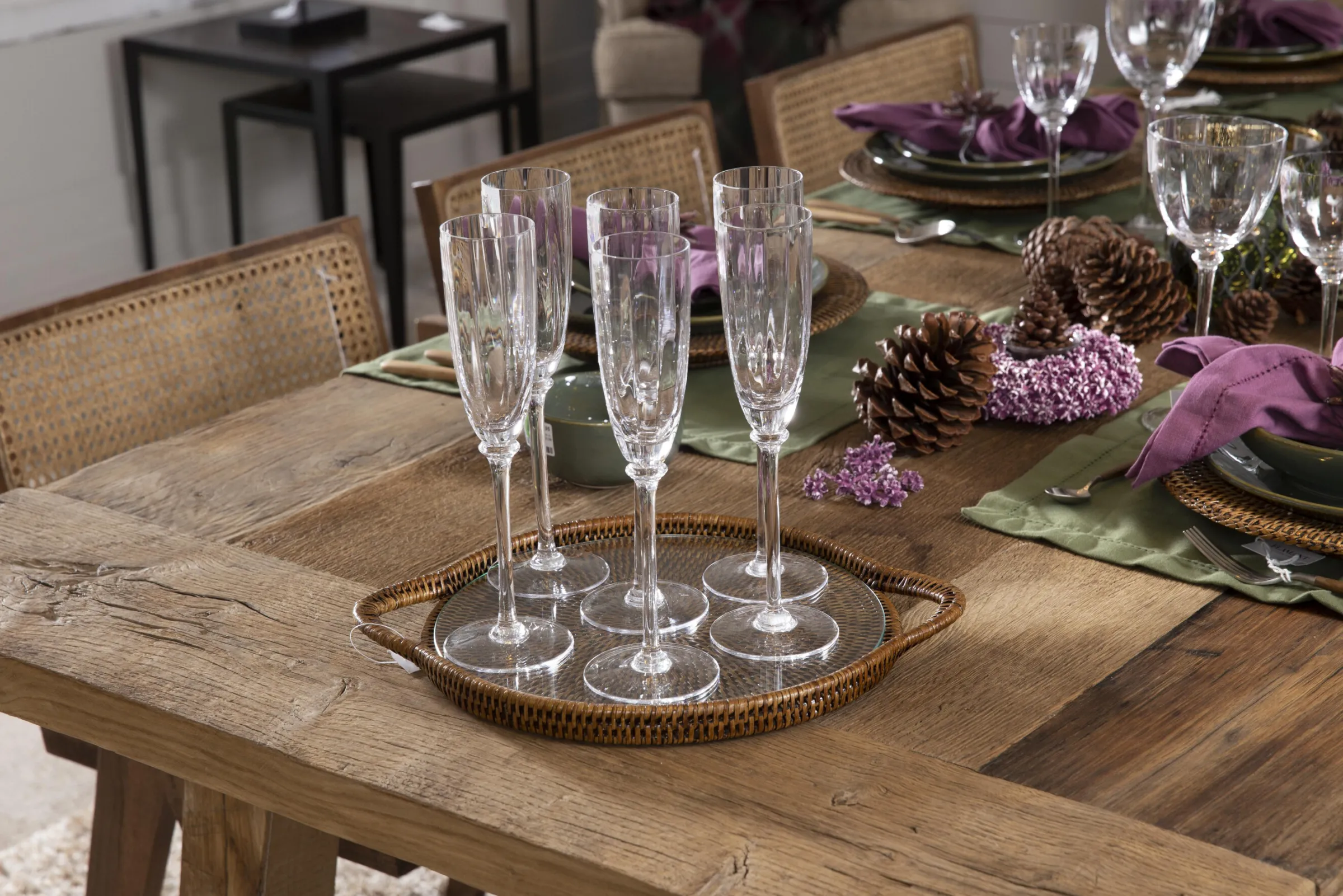 Flamant Togo, Dienblad, Rond, Met Glas, Riet^ Accessoires