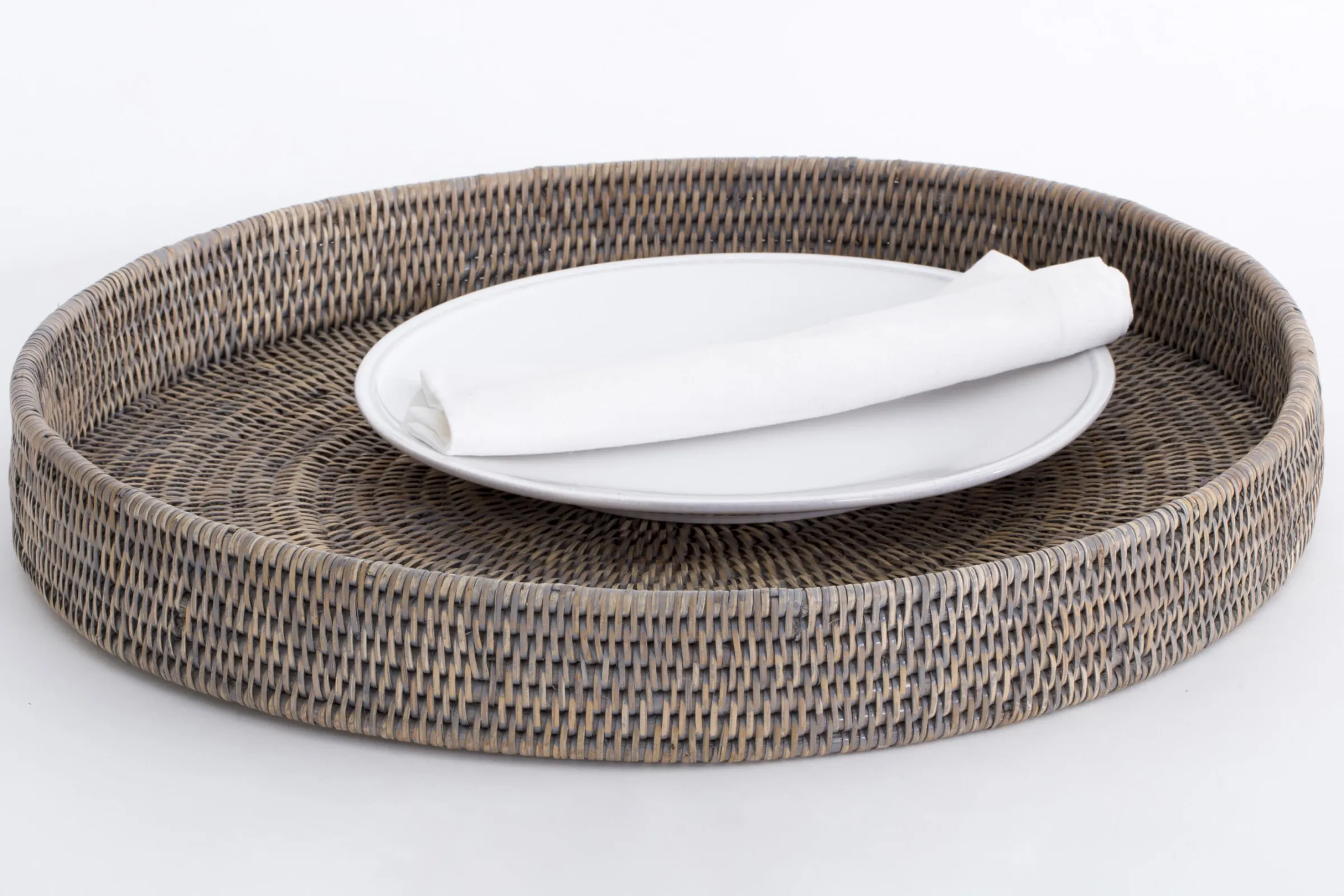 Flamant Togo, Dienblad, Rond, Riet, Grijs, 48Cm^ Accessoires